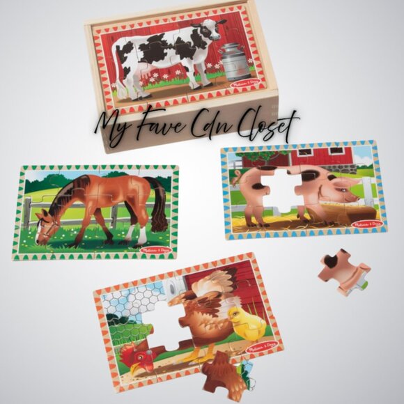 NEW*Sealed**Melissa & Doug 4 pack wooden puzzles (12 pc)  Farm theme for ages 3+ - Picture 1 of 9